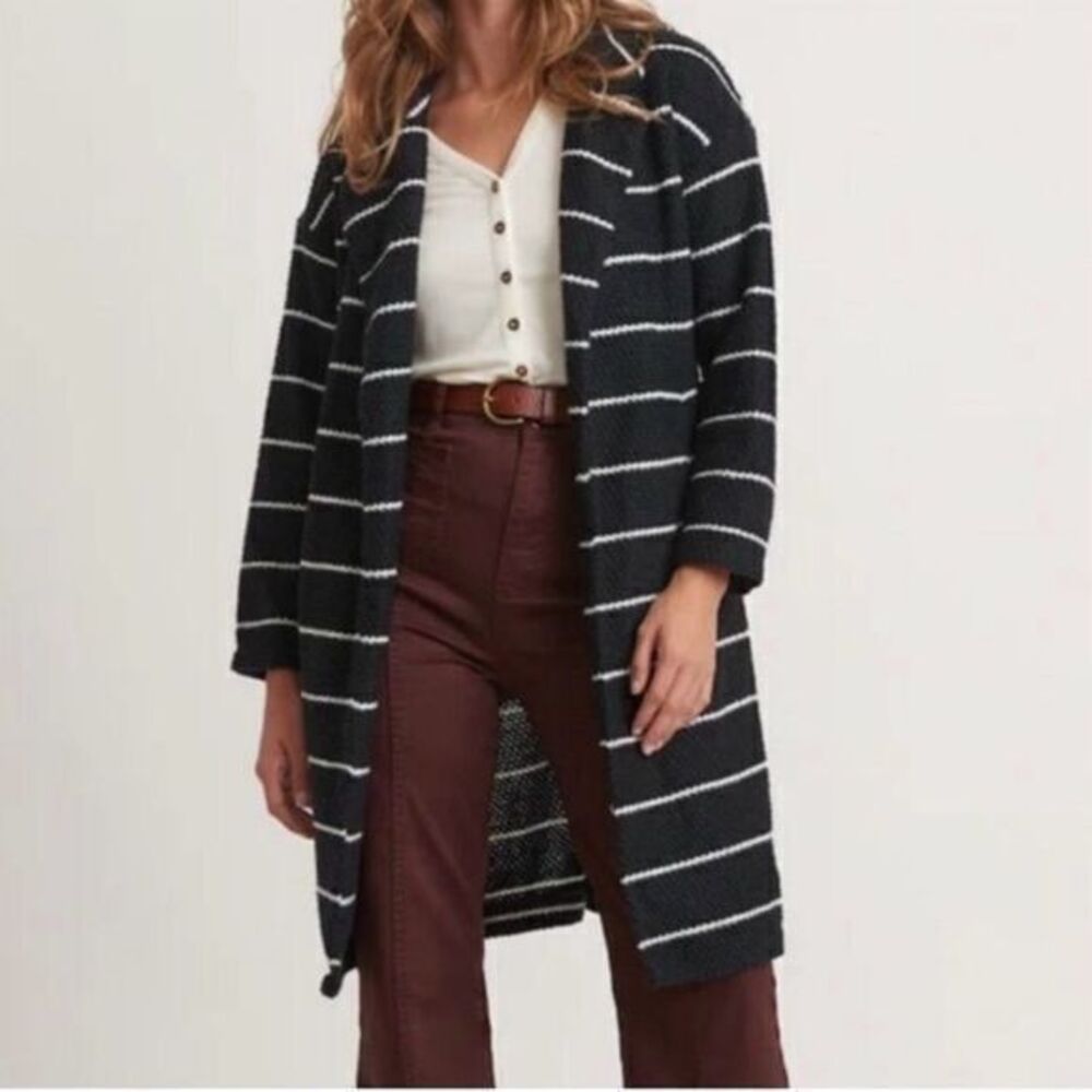 NWT Marine Layer Women's Birdseye Coat Striped Coatigan Open Front Black‎ Size M